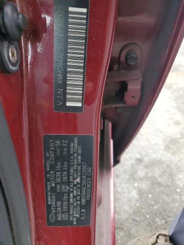 KMHCN4AC9AU423907 - 2010 HYUNDAI ACCENT GLS BURGUNDY photo 12