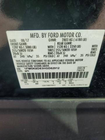 1FM5K8D83HGD82912 - 2017 FORD EXPLORER XLT أسود صورة 14