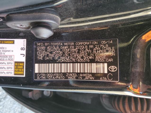 JTDKN3DU7E1835376 - 2014 TOYOTA PRIUS BLACK photo 12