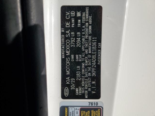 3KPF24AD8LE183611 - 2020 KIA FORTE FE თეთრი ფოტო 12