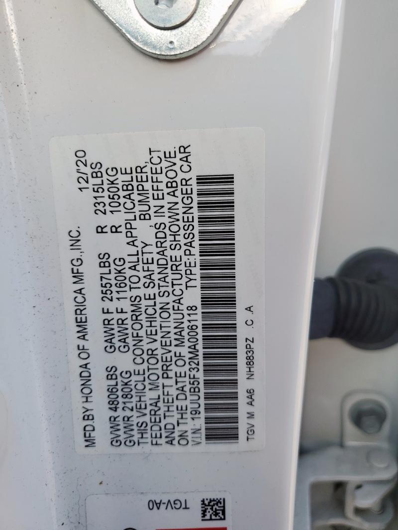 19UUB5F32MA006118 - 2021 ACURA TLX WHITE photo 13