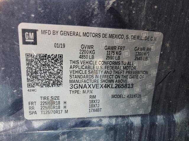 3GNAXVEX4KL265813 - 2019 CHEVROLET EQUINOX LT BLUE photo 13