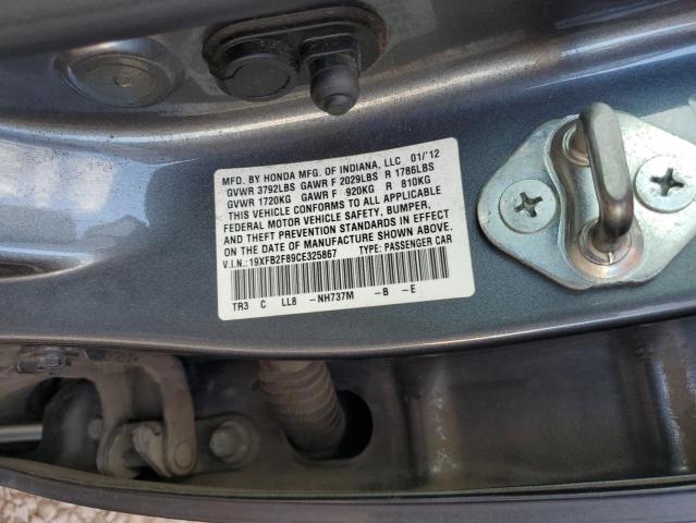 19XFB2F89CE325867 - 2012 HONDA CIVIC EX GRAY photo 13