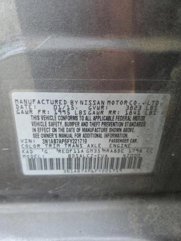 3N1AB7AP6FY221719 - 2015 NISSAN SENTRA S GRAY photo 12