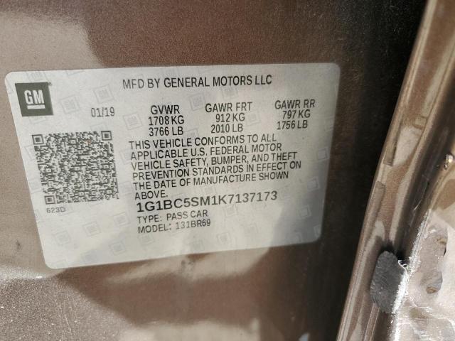 1G1BC5SM1K7137173 - 2019 CHEVROLET CRUZE LS 棕色 照片 12