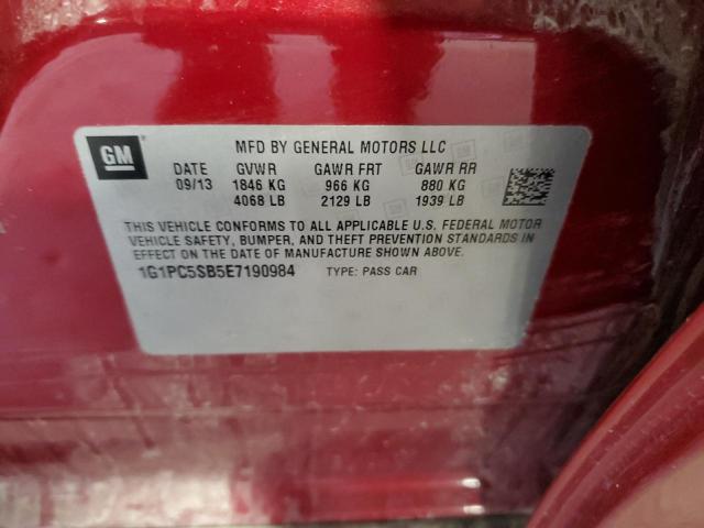 1G1PC5SB5E7190984 - 2014 CHEVROLET CRUZE LT ბურგუნდია ფოტო 12