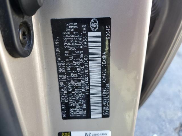 4T1BE46K17U501360 - 2007 TOYOTA CAMRY CE GOLD photo 12