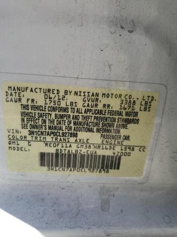 3N1CN7AP0CL927898 - 2012 NISSAN VERSA S თეთრი ფოტო 12