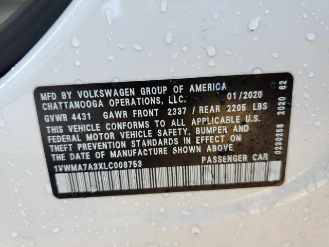 1VWMA7A3XLC008753 - 2020 VOLKSWAGEN PASSAT R-LINE Weiß Foto 13