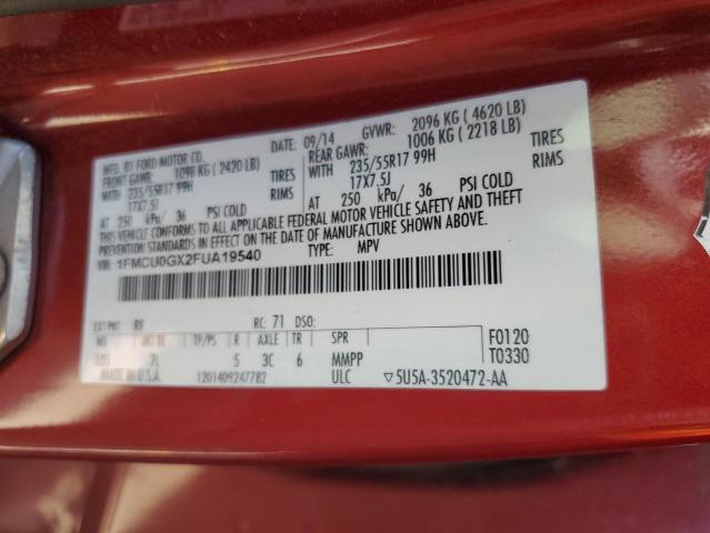 1FMCU0GX2FUA19540 - 2015 FORD ESCAPE SE 红色 照片 13