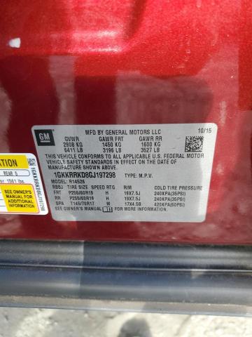 1GKKRRKD8GJ197298 - 2016 GMC ACADIA SLT-1 ბურგუნდია ფოტო 13