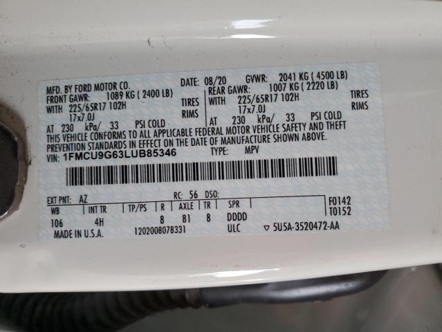 1FMCU9G63LUB85346 - 2020 FORD ESCAPE SE Սպիտակ լուսանկար 12