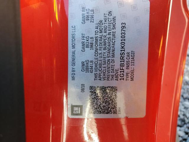 1G1FB1RS1K0103793 - 2019 CHEVROLET CAMARO LS RED photo 12