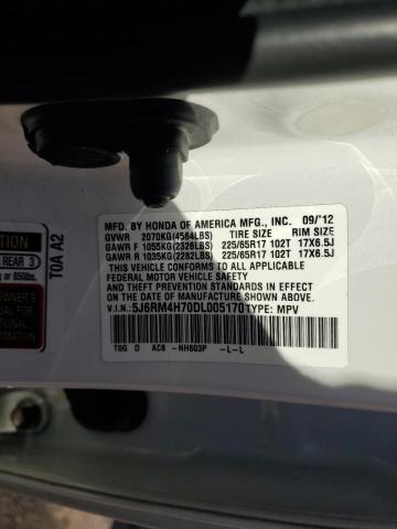 5J6RM4H70DL005170 - 2013 HONDA CR-V EXL WHITE photo 13