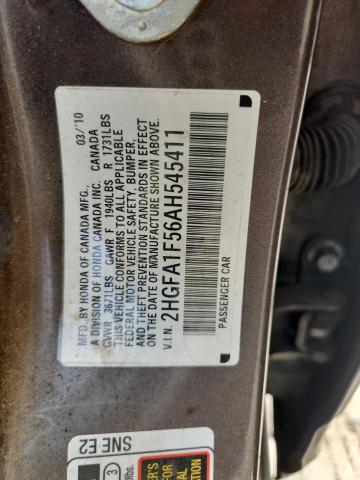 2HGFA1F56AH545411 - 2010 HONDA CIVIC LX GRAY photo 12