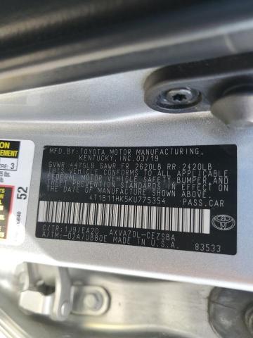 4T1B11HK5KU775354 - 2019 TOYOTA CAMRY L ვერცხლისფერი ფოტო 12