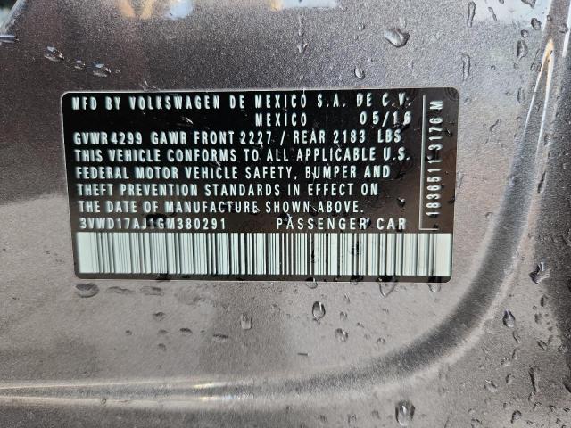 3VWD17AJ1GM380291 - 2016 VOLKSWAGEN JETTA SPORT ნაცრისფერი ფოტო 12