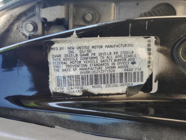 1NXBR12E2YZ371528 - 2000 TOYOTA COROLLA VE BLACK photo 12