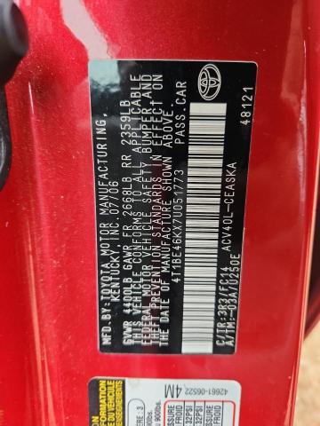 4T1BE46KX7U051773 - 2007 TOYOTA CAMRY CE Қызыл фото 12