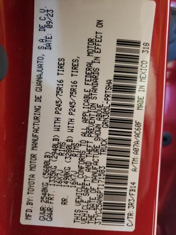 3TYCZ5AN6PT171583 - 2023 TOYOTA TACOMA DOUBLE CAB BURGUNDY photo 12