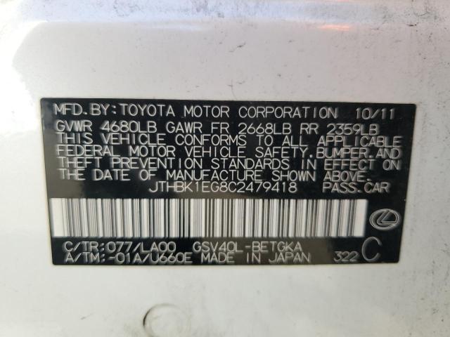 JTHBK1EG8C2479418 - 2012 LEXUS ES 350 WHITE photo 13