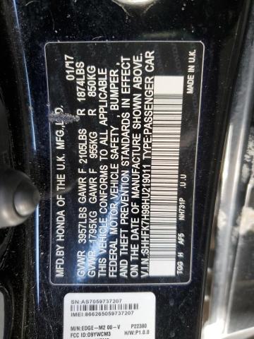 SHHFK7H98HU219011 - 2017 HONDA CIVIC SPORT TOURING Черный фото 12