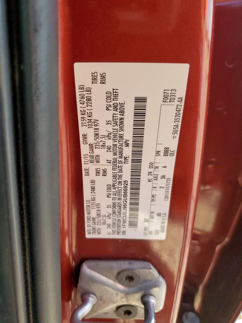 1FMCU0J96GUB66925 - 2016 FORD ESCAPE TITANIUM წითელი ფოტო 12