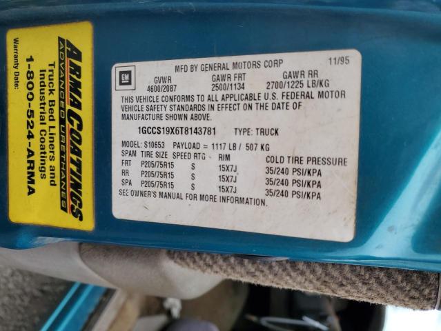 1GCCS19X6T8143781 - 1996 CHEVROLET S TRUCK S10 მწვანე ფოტო 12