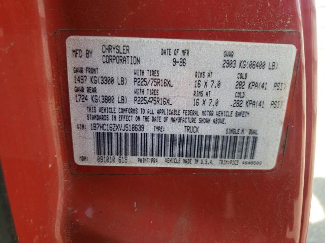 1B7HC16ZXVJ518639 - 1997 DODGE RAM 1500 წითელი ფოტო 12