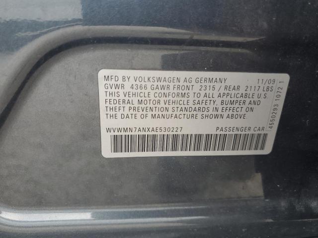 WVWMN7ANXAE530227 - 2010 VOLKSWAGEN CC SPORT GRAY photo 12