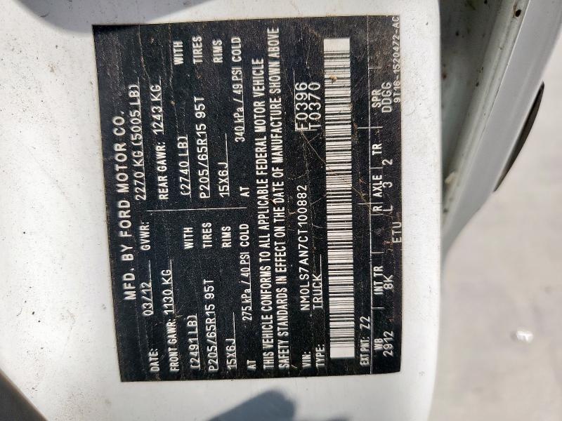 NM0LS7AN7CT100882 - 2012 FORD TRANSIT CO XL Ақ фото 12