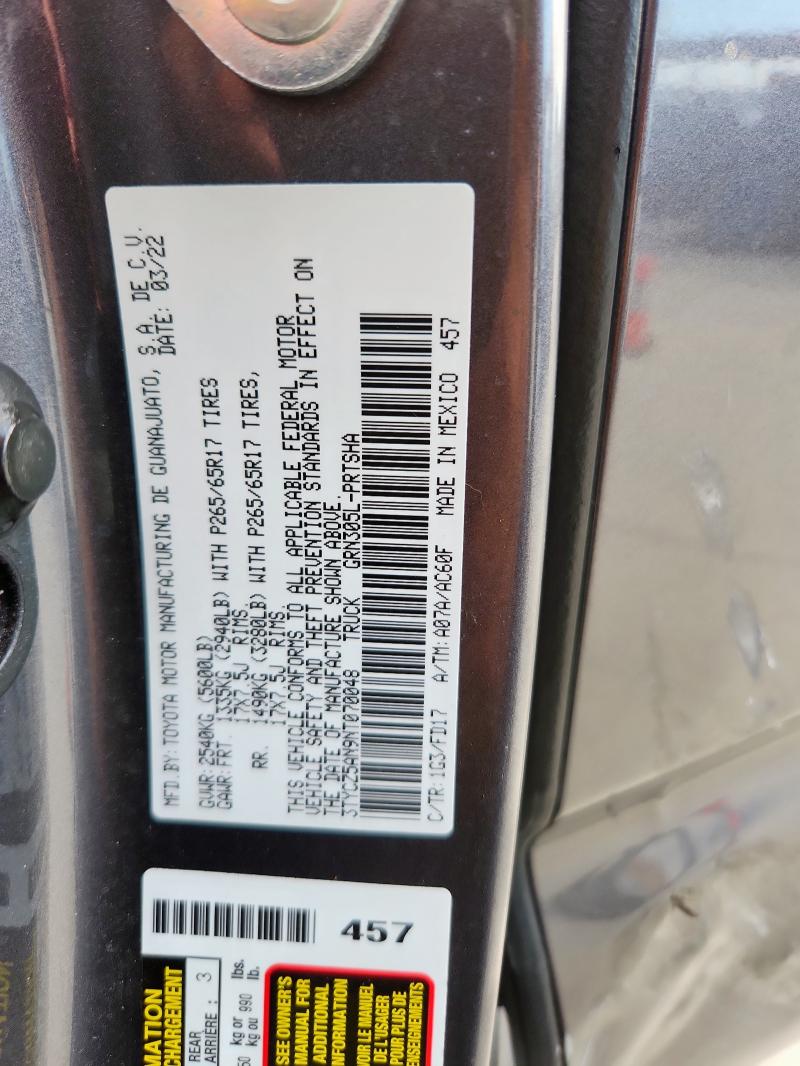 3TYCZ5AN9NT070048 - 2022 TOYOTA TACOMA DOUBLE CAB Boz foto 12