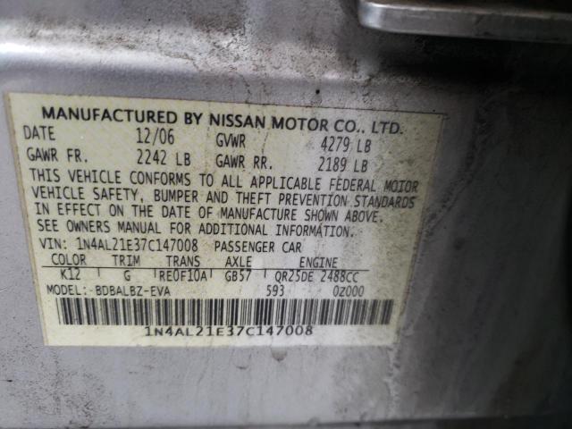 1N4AL21E37C147008 - 2007 NISSAN ALTIMA 2.5 SILVER photo 12