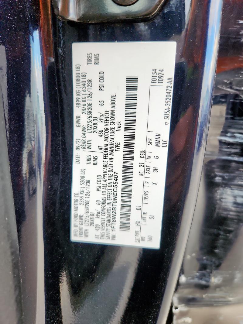 1FT8W2BT0NEC55407 - 2022 FORD F250 SUPER DUTY ლურჯი ფოტო 12