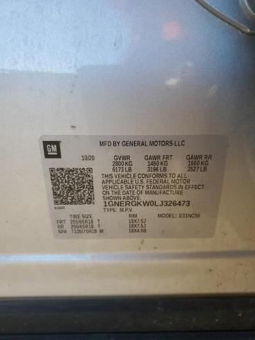 1GNERGKW0LJ326473 - 2020 CHEVROLET TRAVERSE LT 银色 照片 13