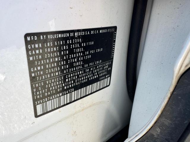 3VV3B7AX0NM154726 - 2022 VOLKSWAGEN TIGUAN SE Biały zdjęcie 10
