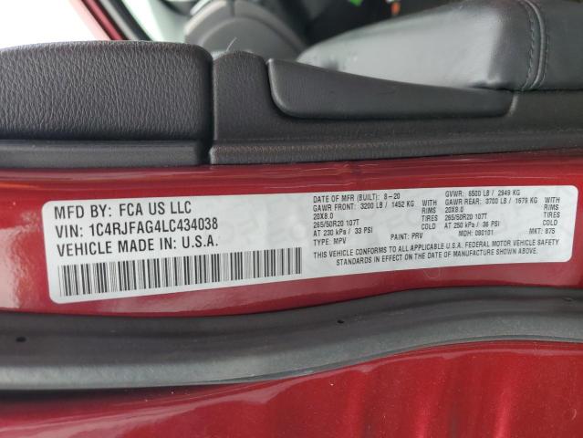 1C4RJFAG4LC434038 - 2020 JEEP GRAND CHEROKEE LAREDO ბურგუნდია ფოტო 12