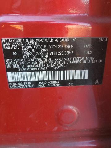 2T3WFREV0FW195037 - 2015 TOYOTA RAV4 XLE 红色 照片 13