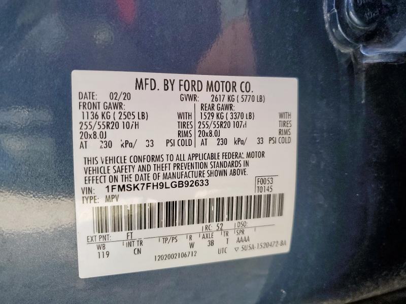 1FMSK7FH9LGB92633 - 2020 FORD EXPLORER LIMITED ლურჯი ფოტო 14