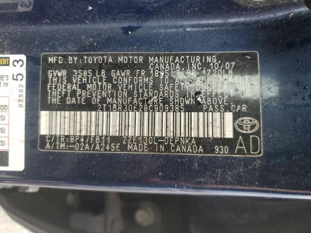 2T1BR30E28C909385 - 2008 TOYOTA COROLLA CE BLUE photo 12