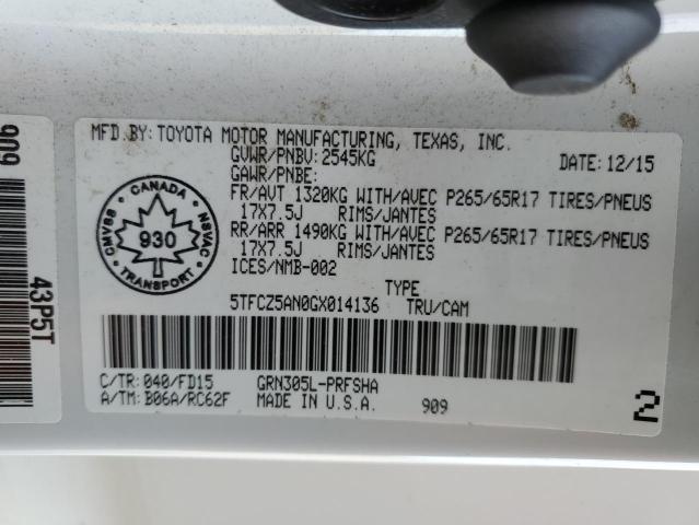 5TFCZ5AN0GX014136 - 2016 TOYOTA TACOMA DOUBLE CAB 白色 照片 12