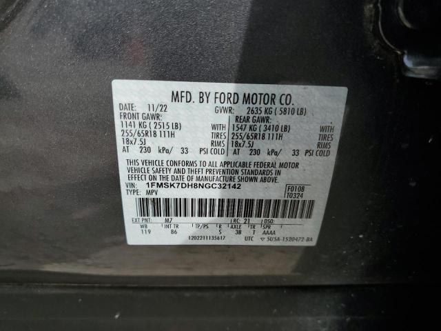 1FMSK7DH8NGC32142 - 2022 FORD EXPLORER XLT Grau Foto 12