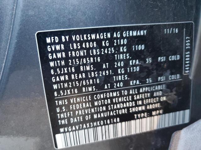 WVGAV7AX3HK016148 - 2017 VOLKSWAGEN TIGUAN S Boz foto 14