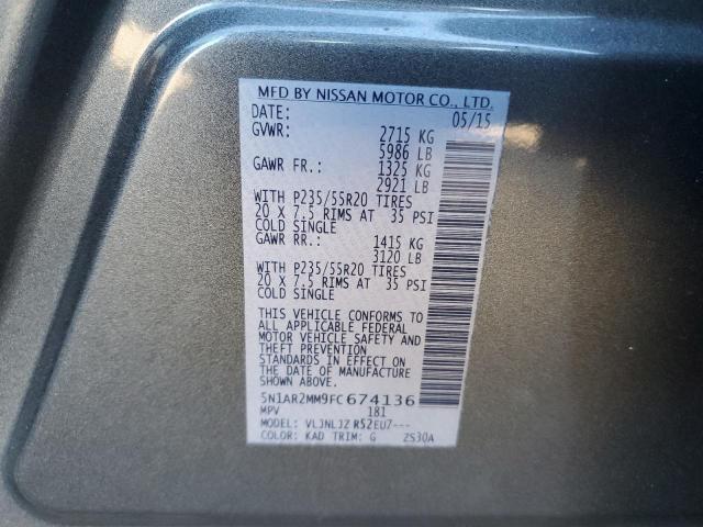 5N1AR2MM9FC674136 - 2015 NISSAN PATHFINDER S GRAY photo 13