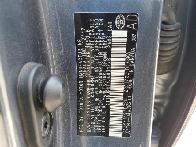 2T1BURHE4JC031776 - 2018 TOYOTA COROLLA L 蓝色 照片 12