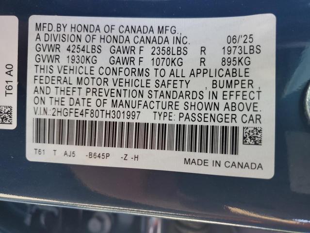 2HGFE4F80TH301997 - 2026 HONDA CIVIC SPORT ლურჯი ფოტო 12