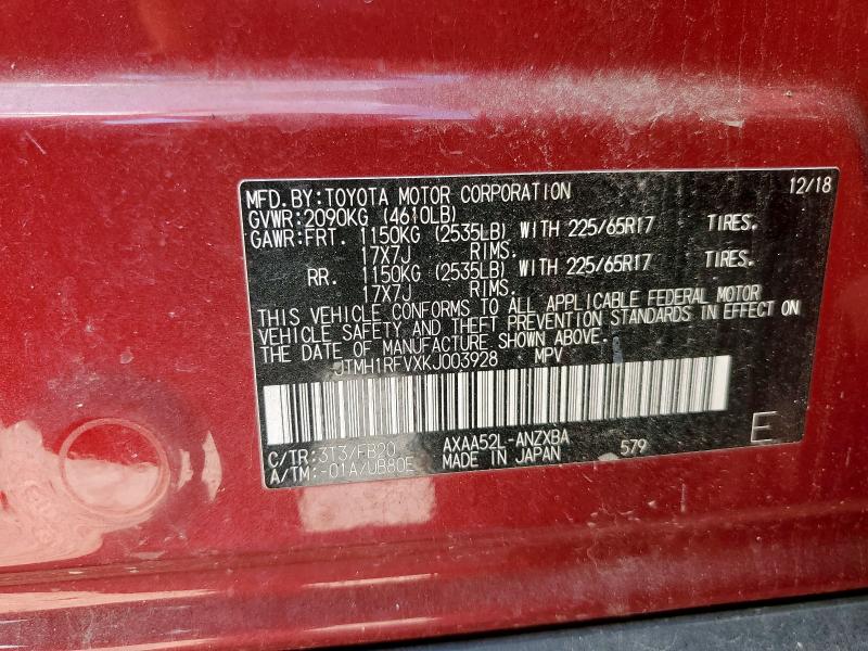 JTMH1RFVXKJ003928 - 2019 TOYOTA RAV4 LE Марун фото 14