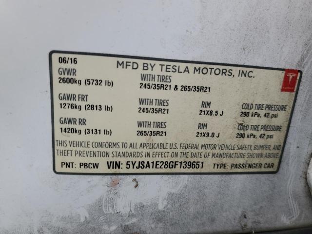 5YJSA1E28GF139651 - 2016 TESLA MODEL S Սև լուսանկար 13