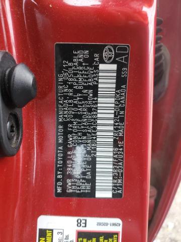 2T1BU4EE3CC887614 - 2012 TOYOTA COROLLA BASE Қызыл фото 12