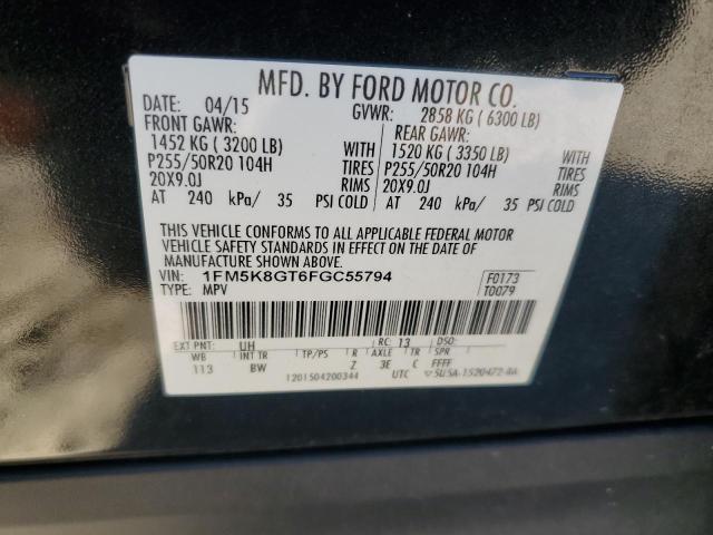 1FM5K8GT6FGC55794 - 2015 FORD EXPLORER SPORT Қара фото 13